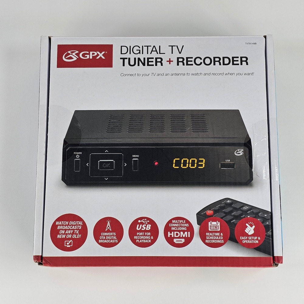 GPX TVTR149B Digital TV Tuner and Recorder ATSC 1080p HDMI USB Recording Black
